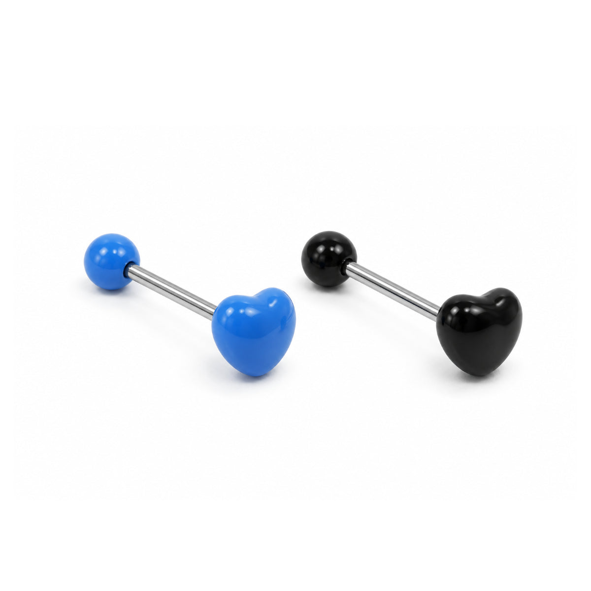 2 Pack Heart Shaped Barbells Black & Blue 14mm Tongue Bars