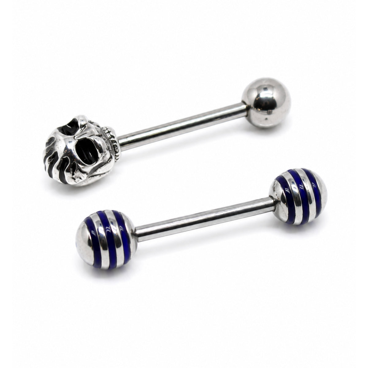 2 Pack Skull and Stripes Barbells 14mm Tongue Bars