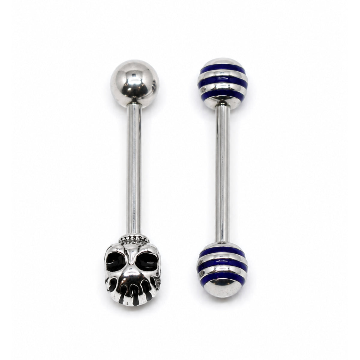 2 Pack Skull and Stripes Barbells 14mm Tongue Bars