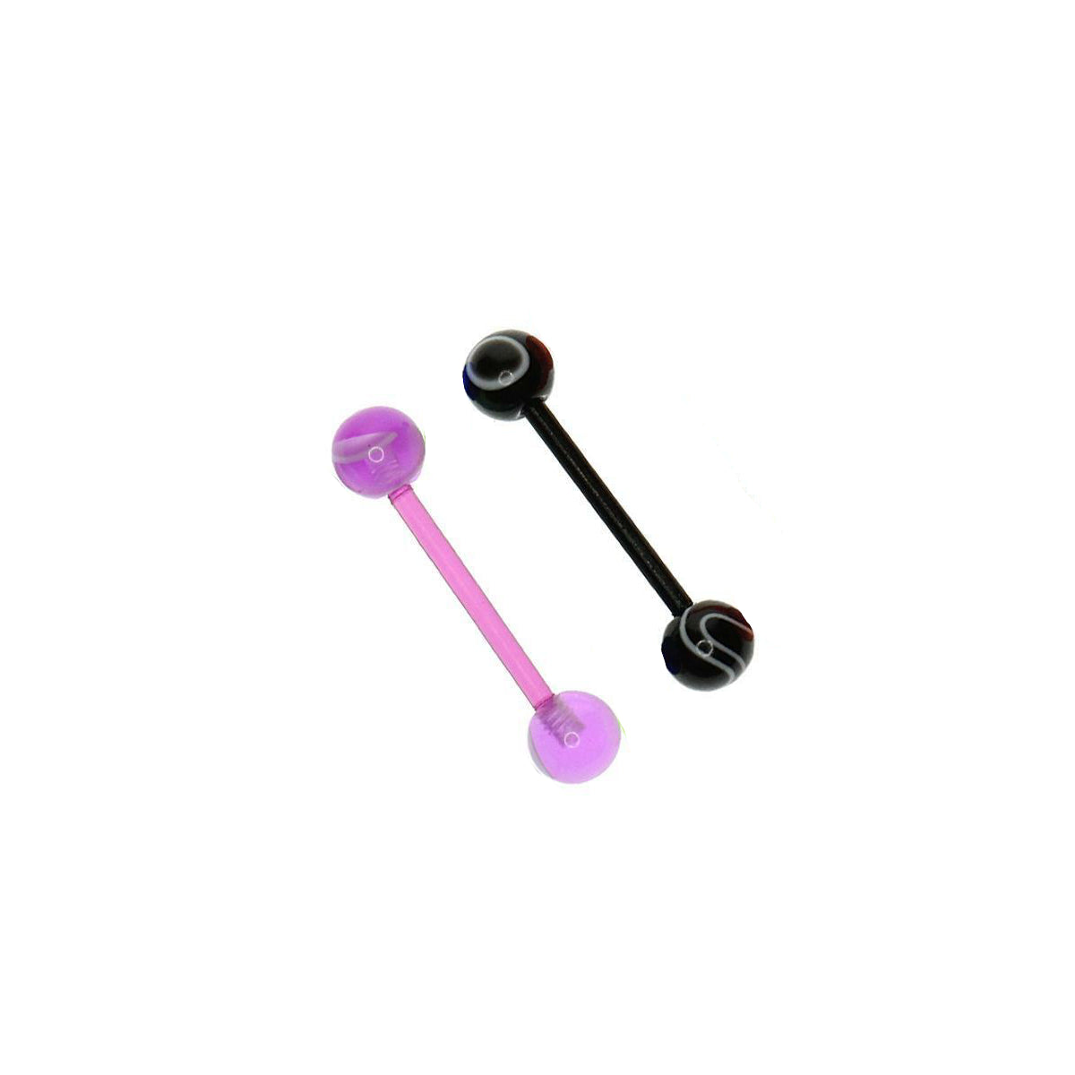 2 Pack of Bio Plastic Barbells Red & Purple or Purple & Black 14mm
