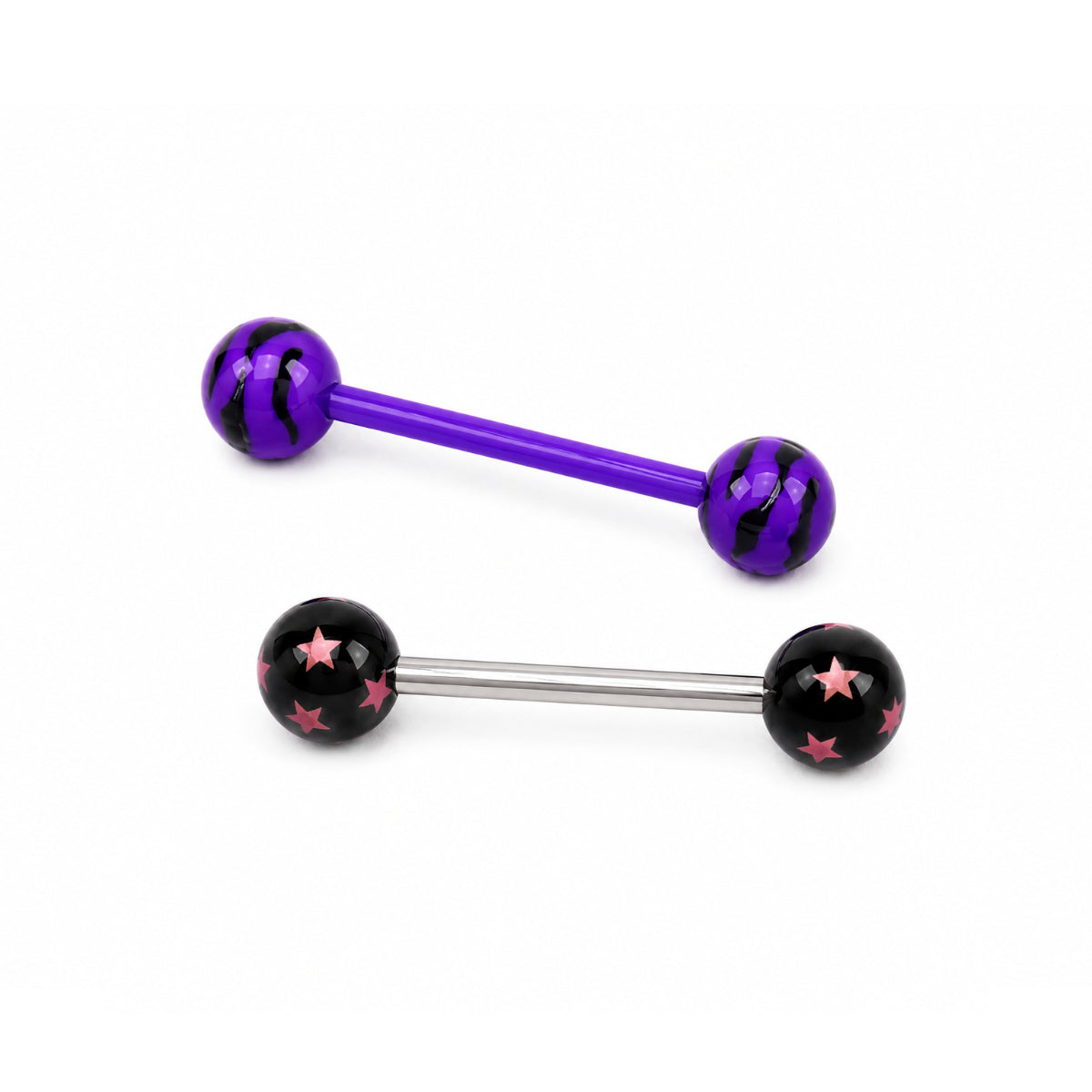2 Pack Bio Plastic and Stainless Steel Barbells 14mm Tongue & Nipple Bars