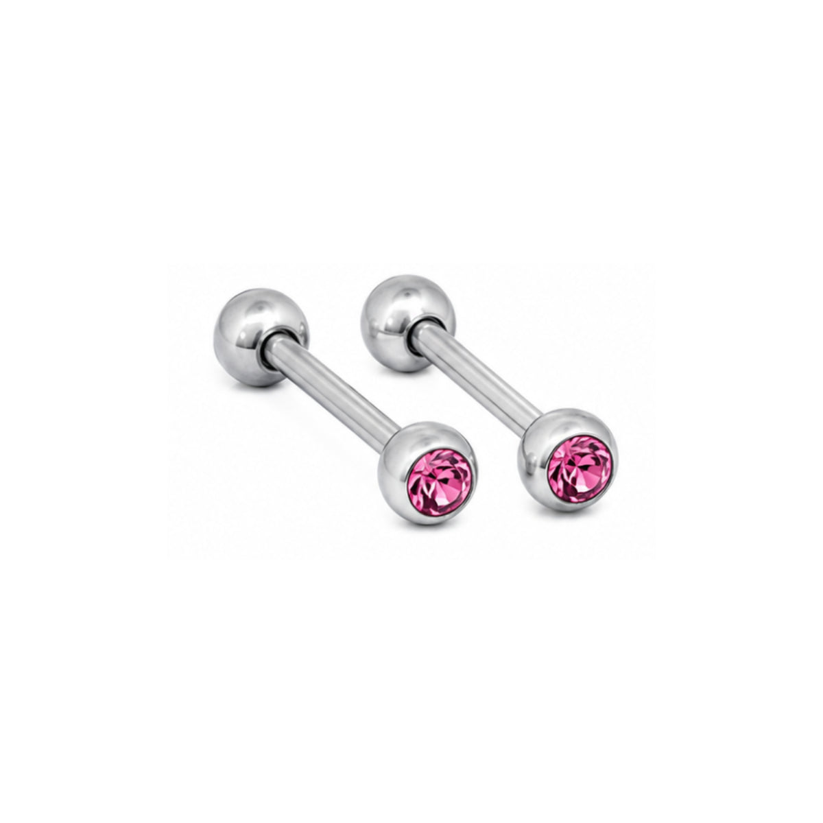2 Pack Silver or Gold Barbells with Gems - Tongue Bar 12mm & 14mm