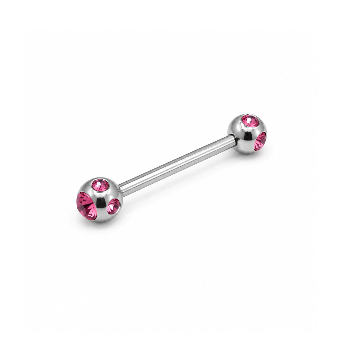 Silver and Pink Multi Gem Barbell 12mm Tongue & Nipple Bar