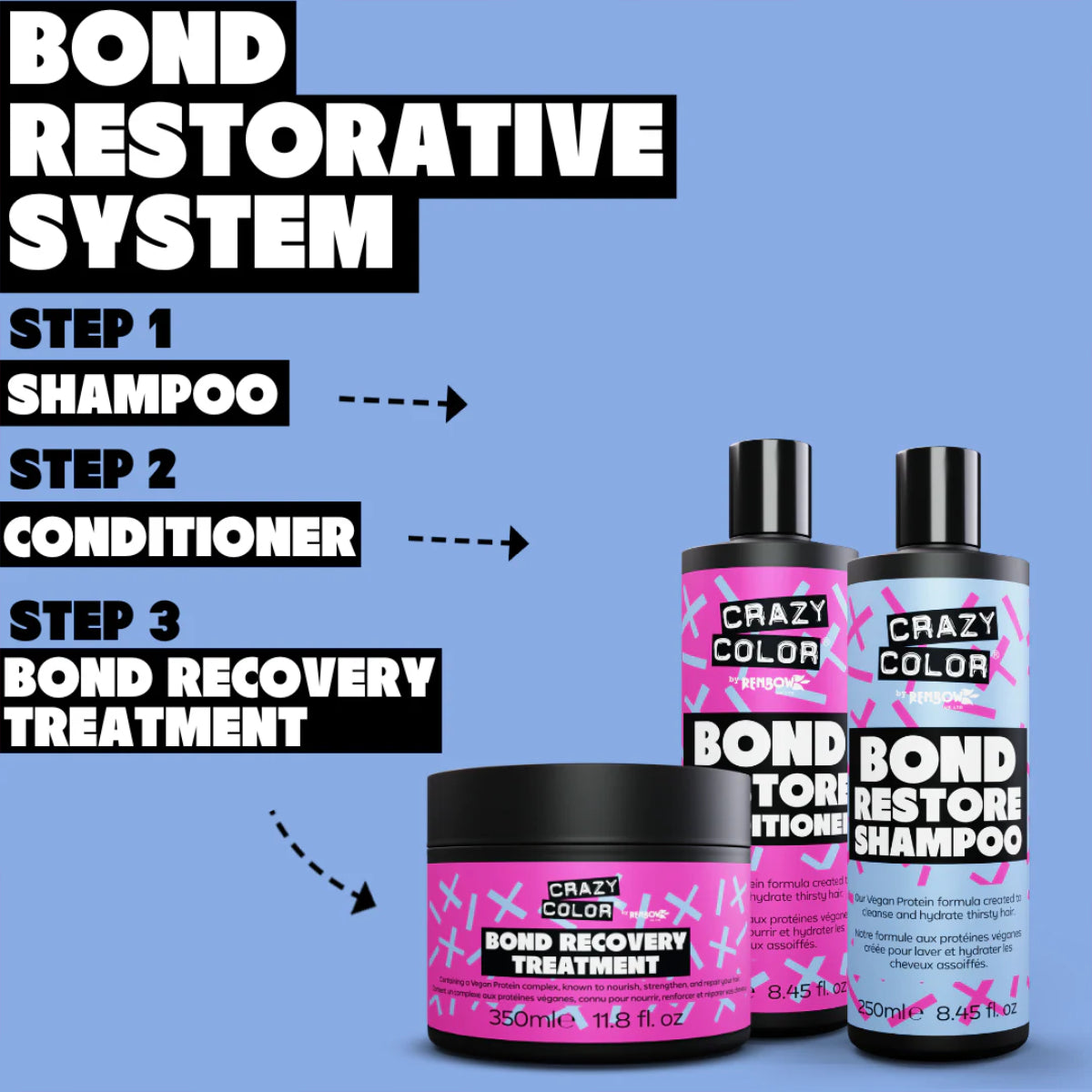 Crazy Color Bond Restore Shampoo, Conditioner & Mask Treatment