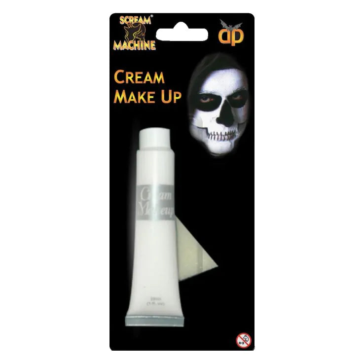 Cream makeup tube with packaging featuring a skull design on a white background