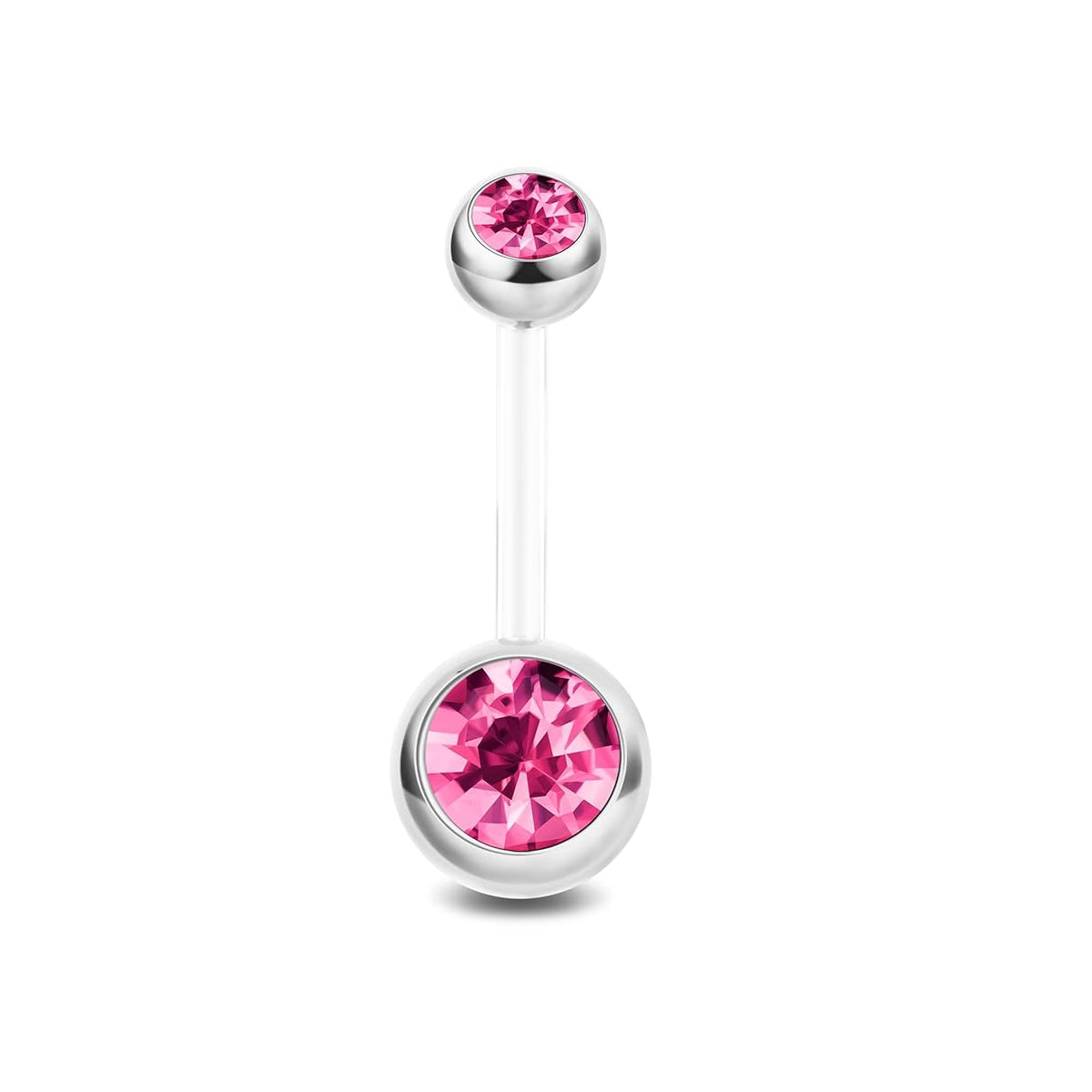 Dual Gem Navel Bar Bioplastic Stem & Implant Grade Titanium Balls 10mm