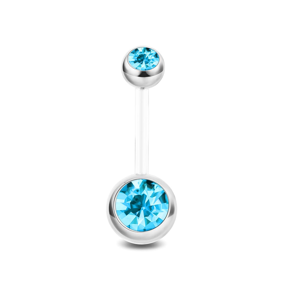 Dual Gem Navel Bar Bioplastic Stem & Implant Grade Titanium Balls 10mm