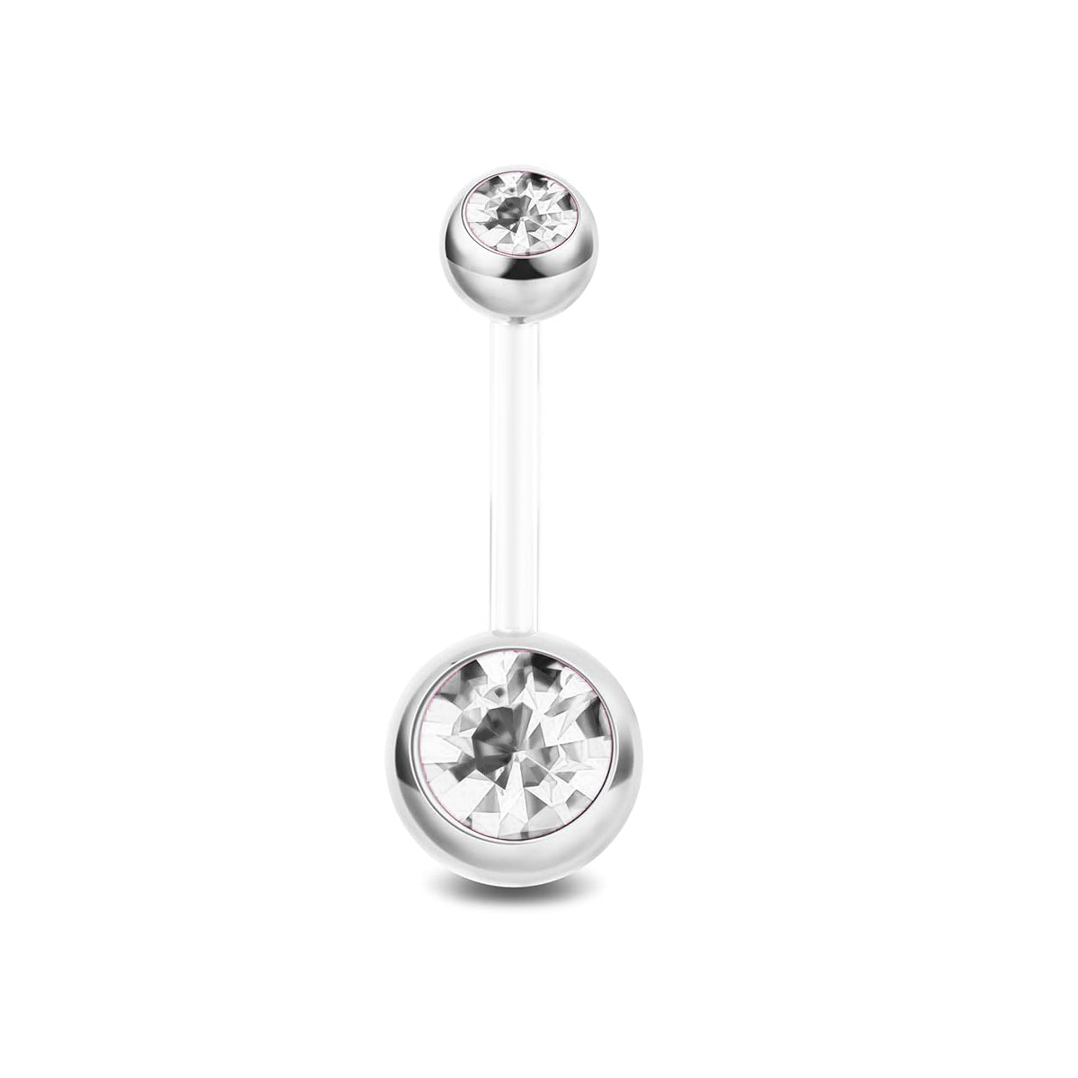 Dual Gem Navel Bar Bioplastic Stem & Implant Grade Titanium Balls 10mm