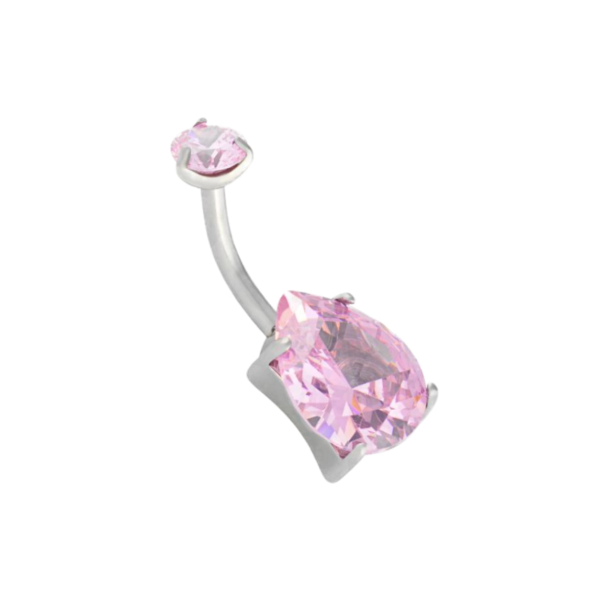 Large Statement Baby Pink Teardrop Gem Navel Bar - Implant Grade Titanium 10mm