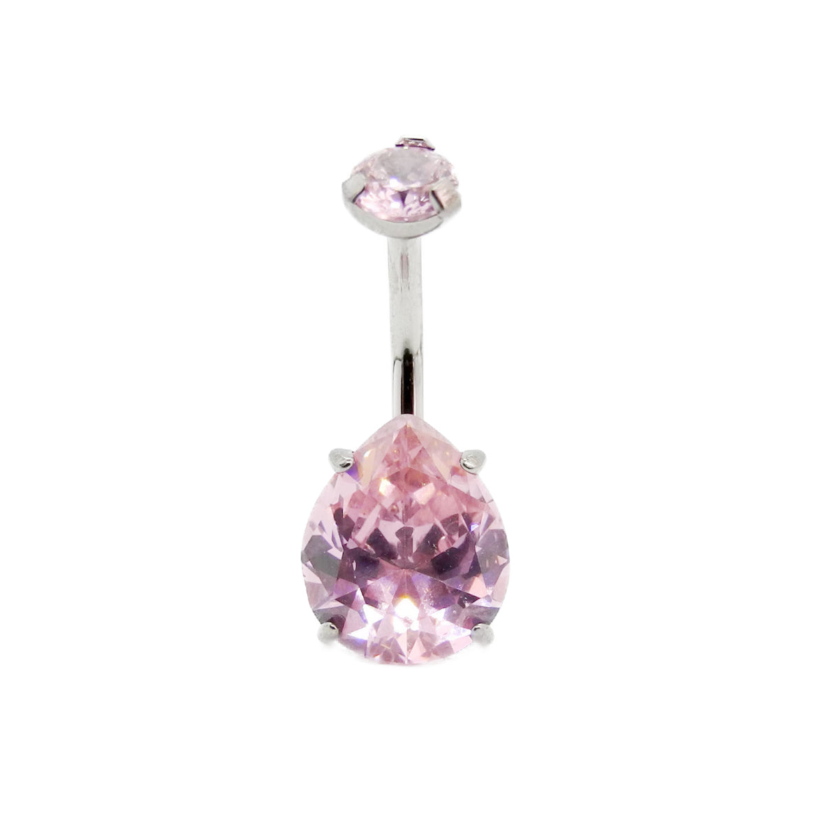 Large Statement Baby Pink Teardrop Gem Navel Bar - Implant Grade Titanium 10mm