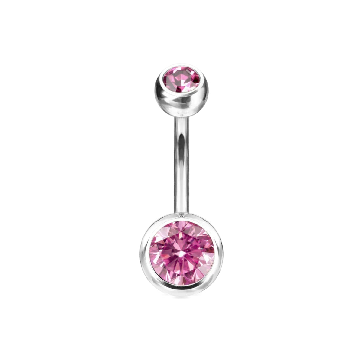 Dual Gem Navel Bar Red or Pink - Implant Grade Titanium 10mm