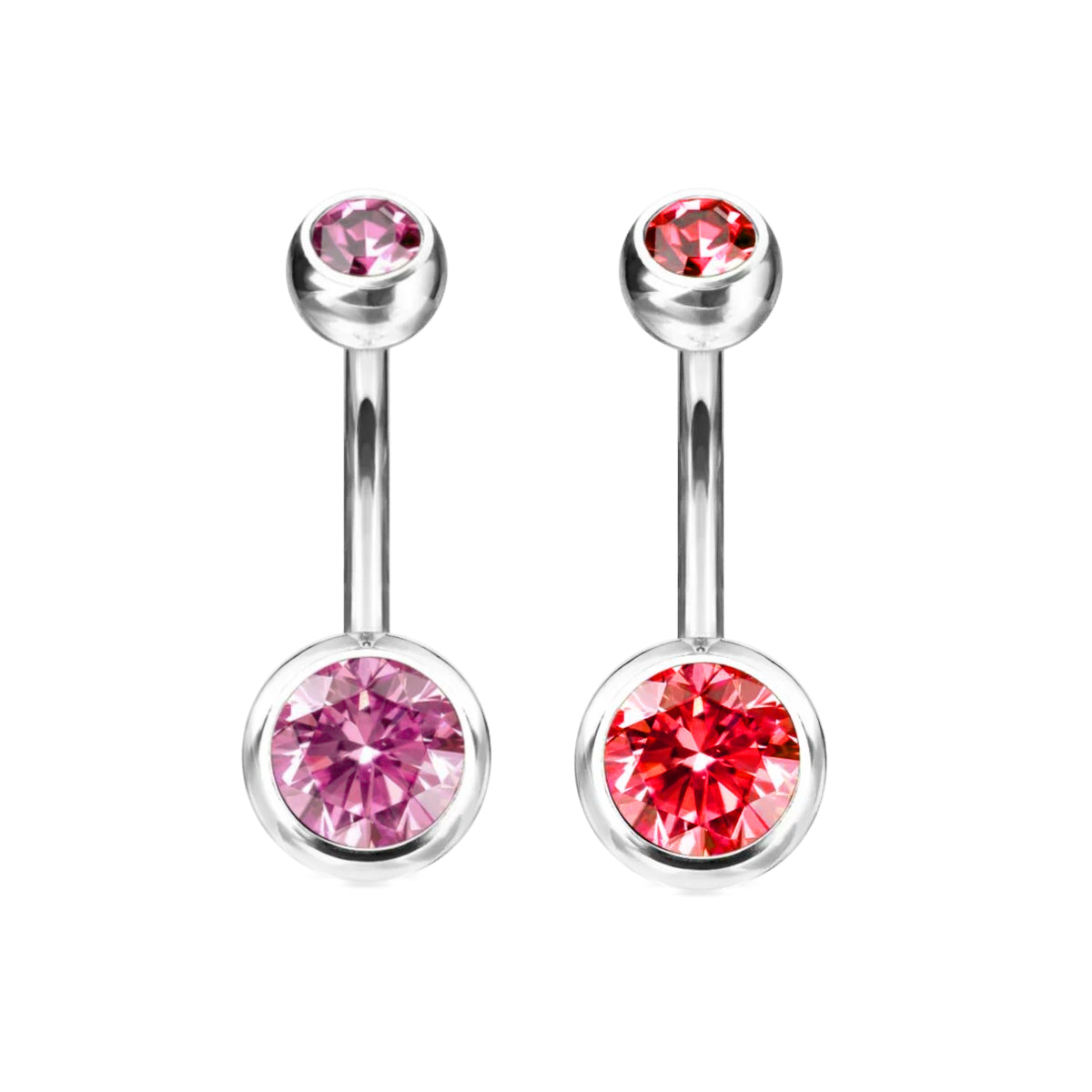 Dual Gem Navel Bar Red or Pink - Implant Grade Titanium 10mm