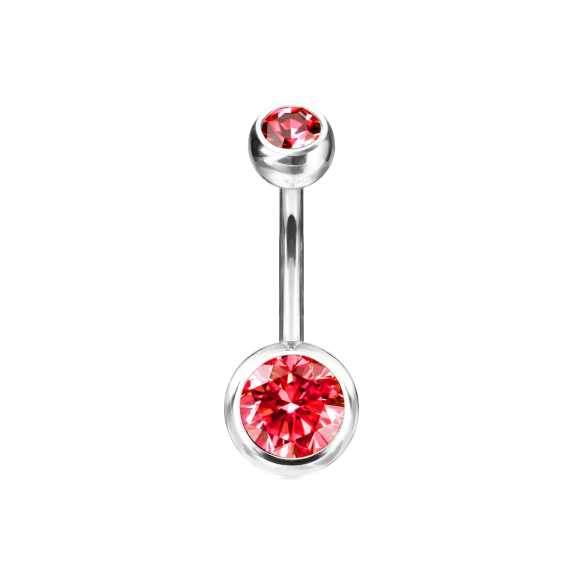 Dual Gem Navel Bar Red or Pink - Implant Grade Titanium 10mm