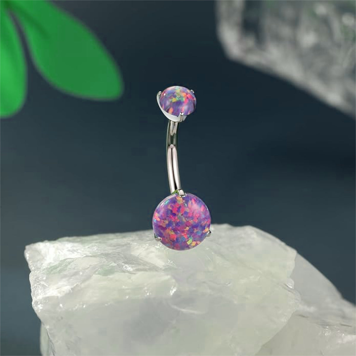 Dual Purple Opal Navel Bar - Implant Grade Titanium 10mm