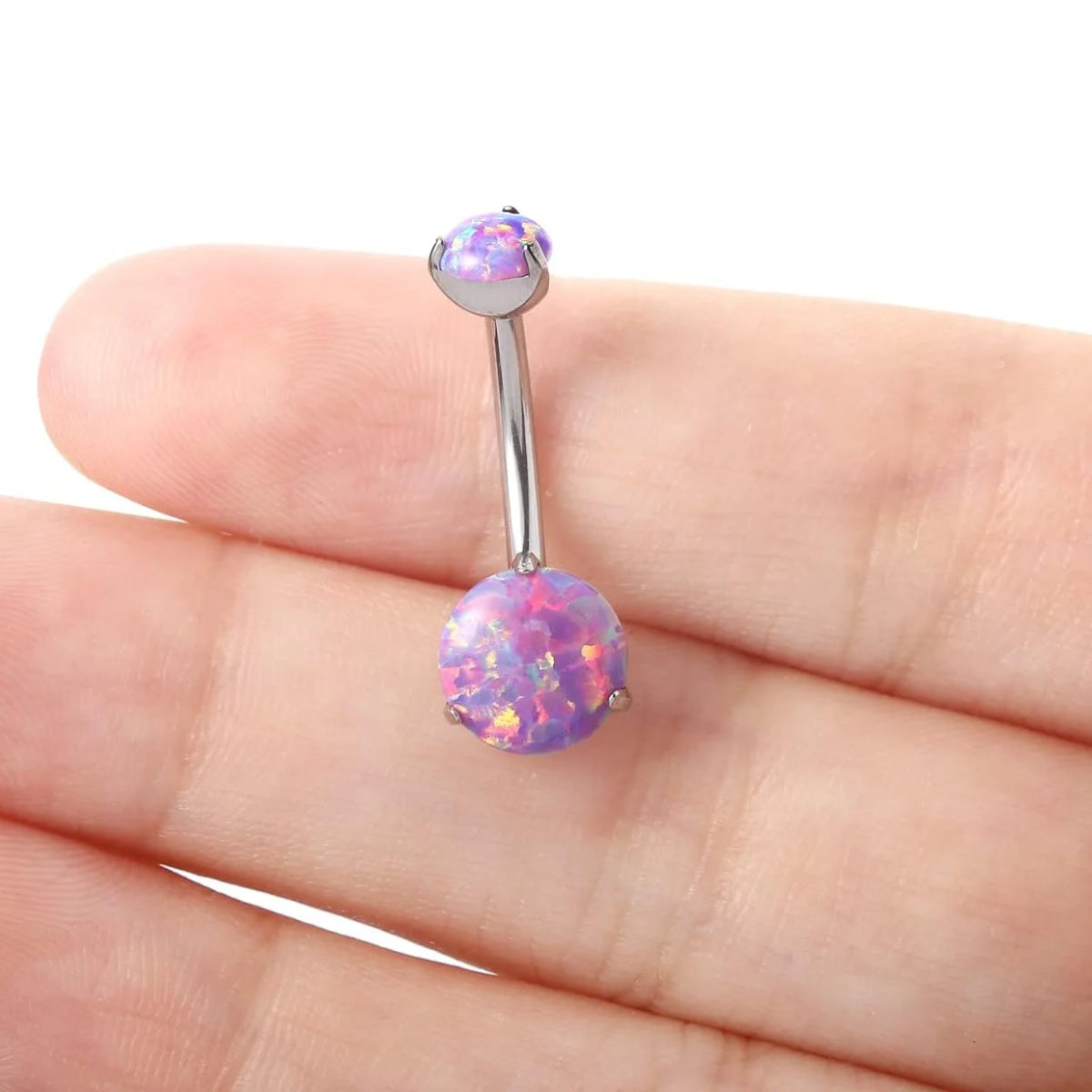 Dual Purple Opal Navel Bar - Implant Grade Titanium 10mm