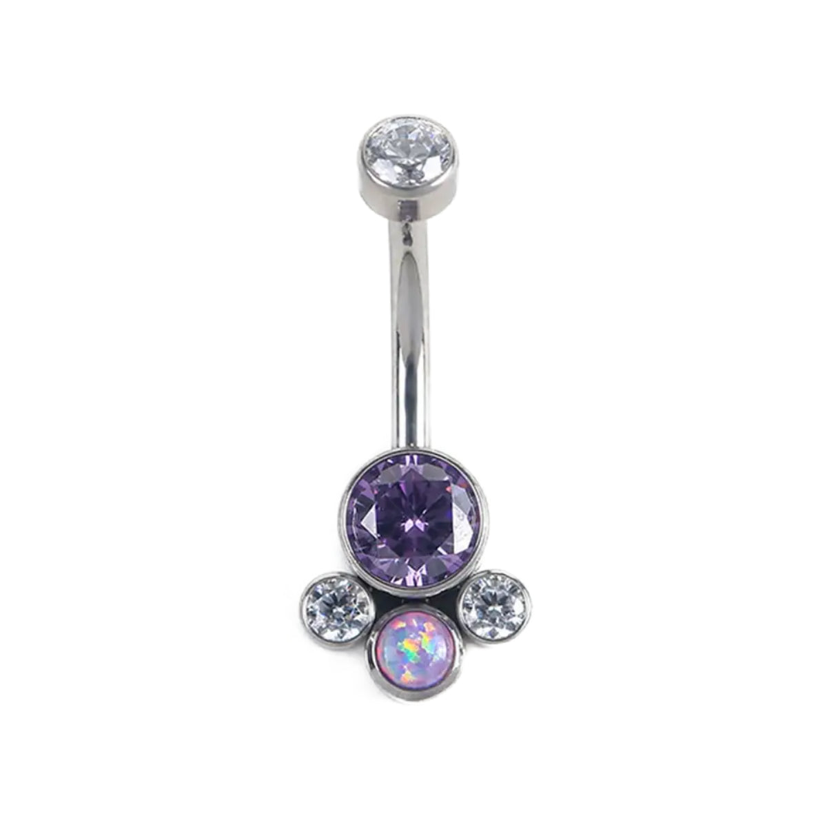 Opal & Gem Cluster Navel Bar Purple & Pink - Implant Grade Titanium 10mm