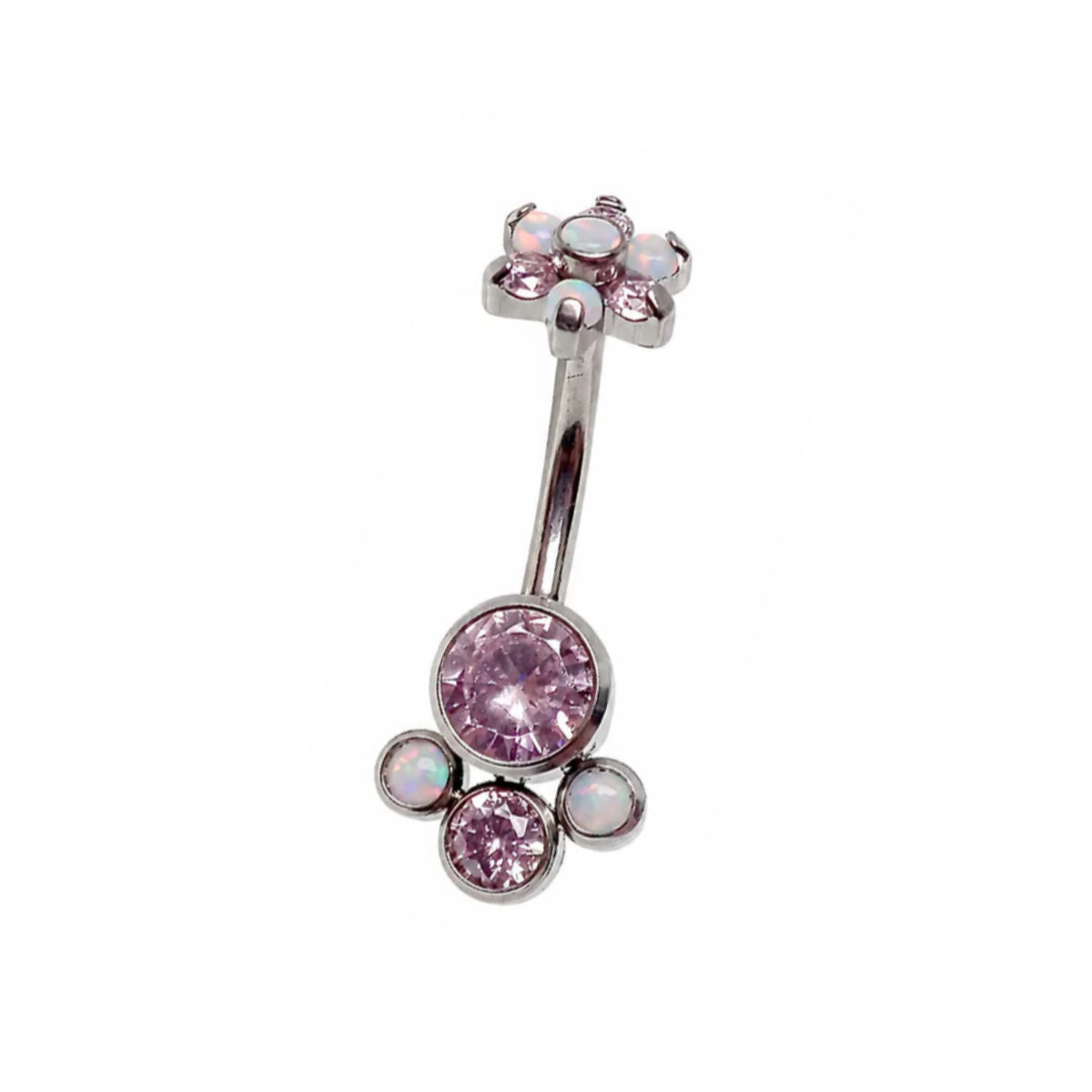Opal & Gem Cluster Navel Bar Purple & Pink - Implant Grade Titanium 10mm