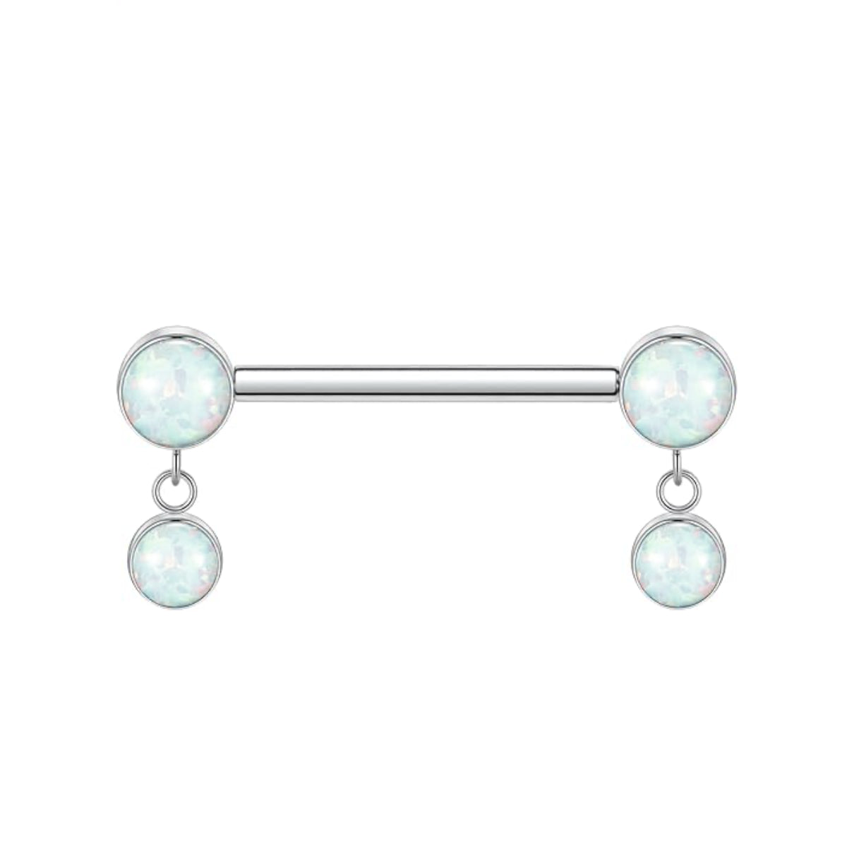 Dual End White Opal Dangle Nipple Bar - Implant Grade Titanium 12mm 14mm 16mm
