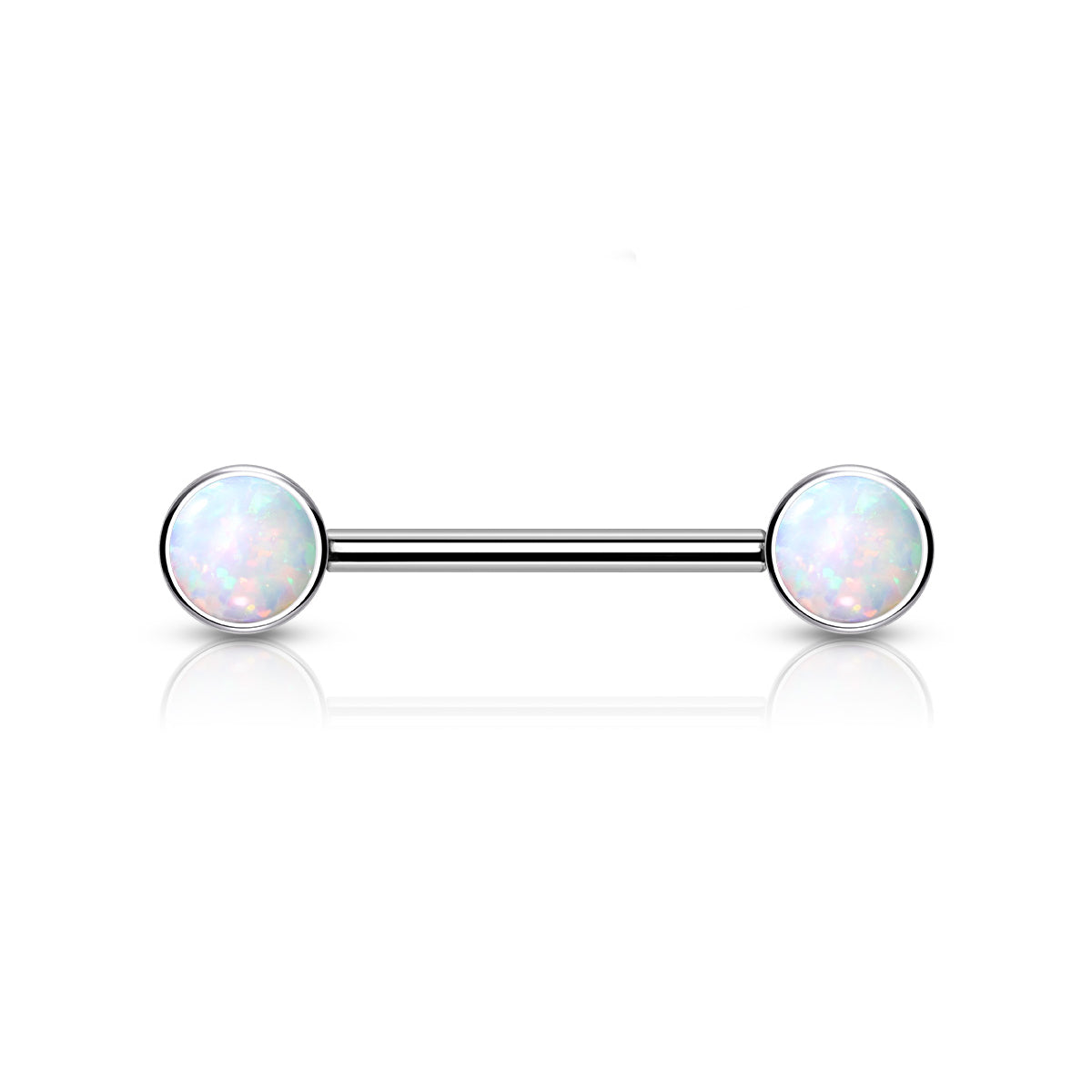Dual End White Opal Nipple Bar Push Fit - Implant Grade Titanium 14mm