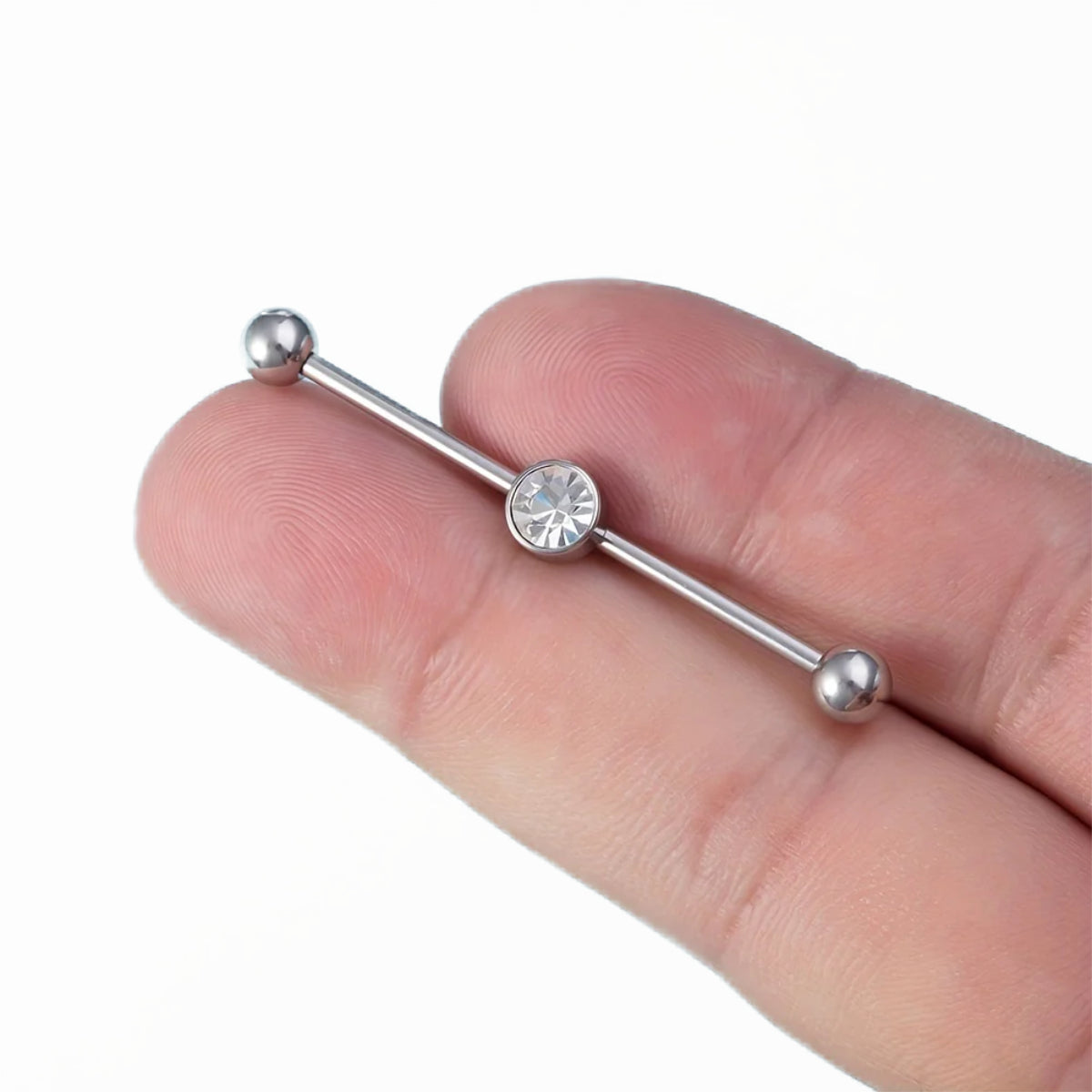Silver Titanium Scaffold Bar With Central Clear Gem - 36mm