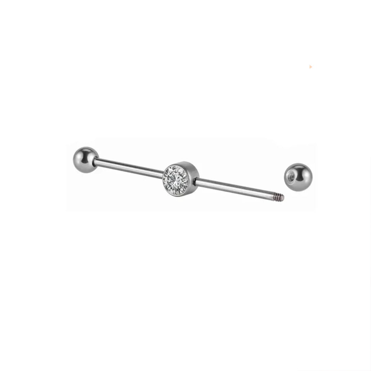 Silver Titanium Scaffold Bar With Central Clear Gem - 36mm