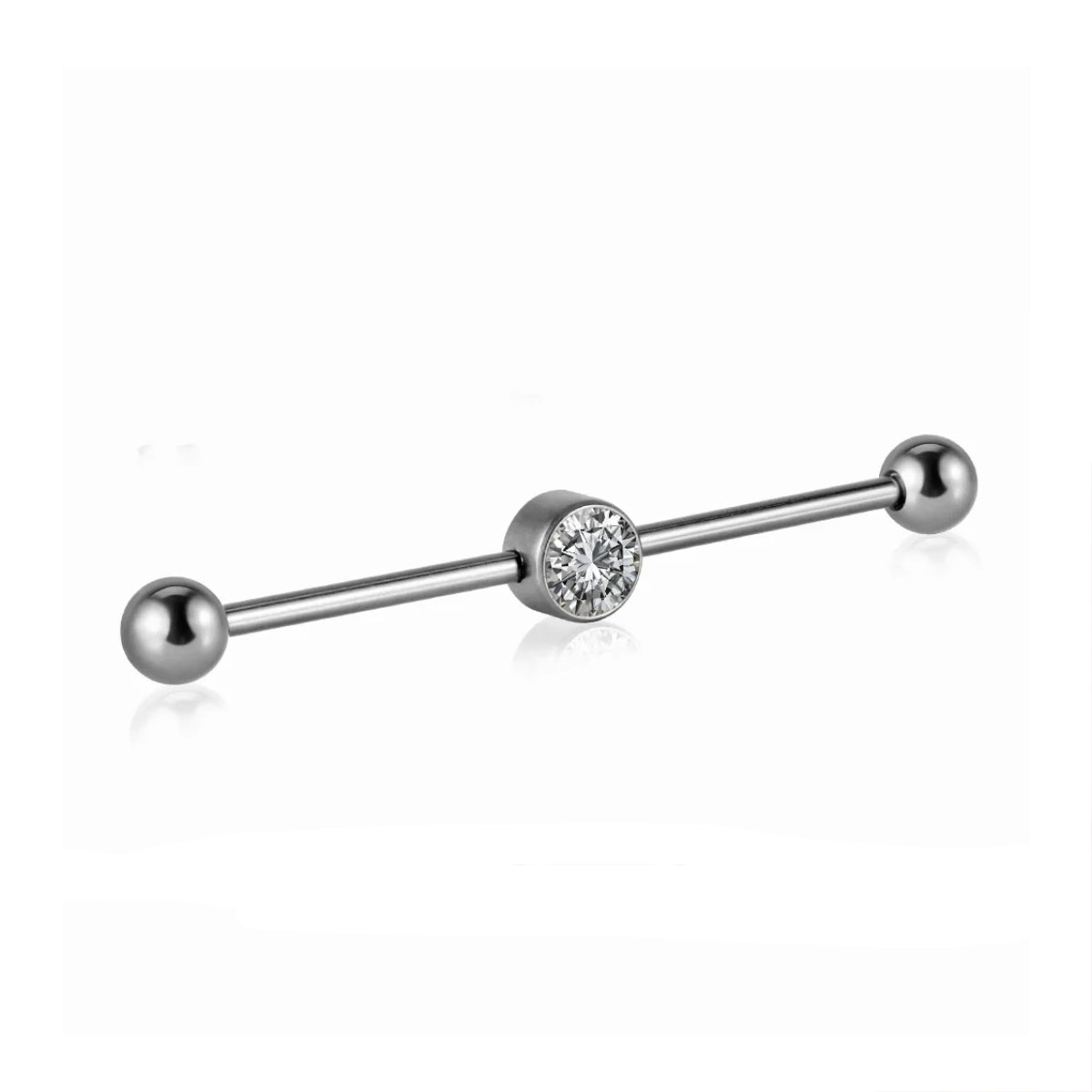 Silver Titanium Scaffold Bar With Central Clear Gem - 36mm