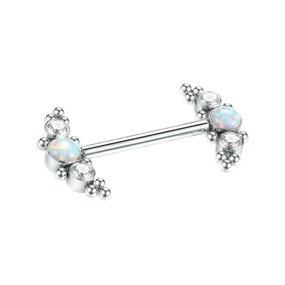 Silver Titanium Blue Opal Cluster Nipple Barbell - Implant Grade Titanium 12mm 14mm