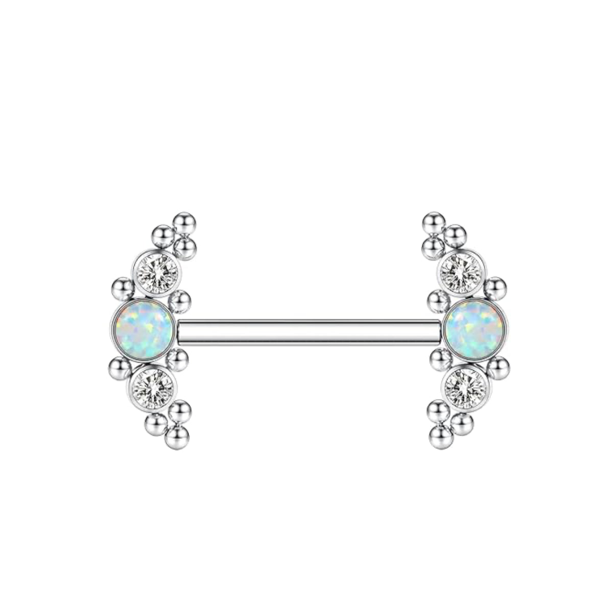Silver Titanium Blue Opal Cluster Nipple Barbell - Implant Grade Titanium 12mm 14mm
