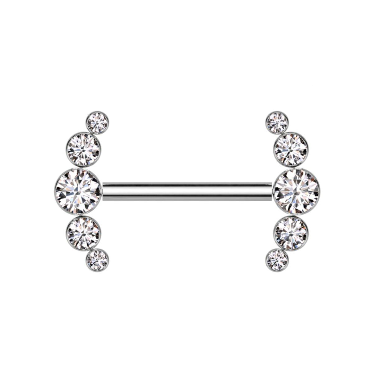 Silver Titanium Clear Gem Cluster Nipple Barbell - Implant Grade Titanium 14mm 16mm