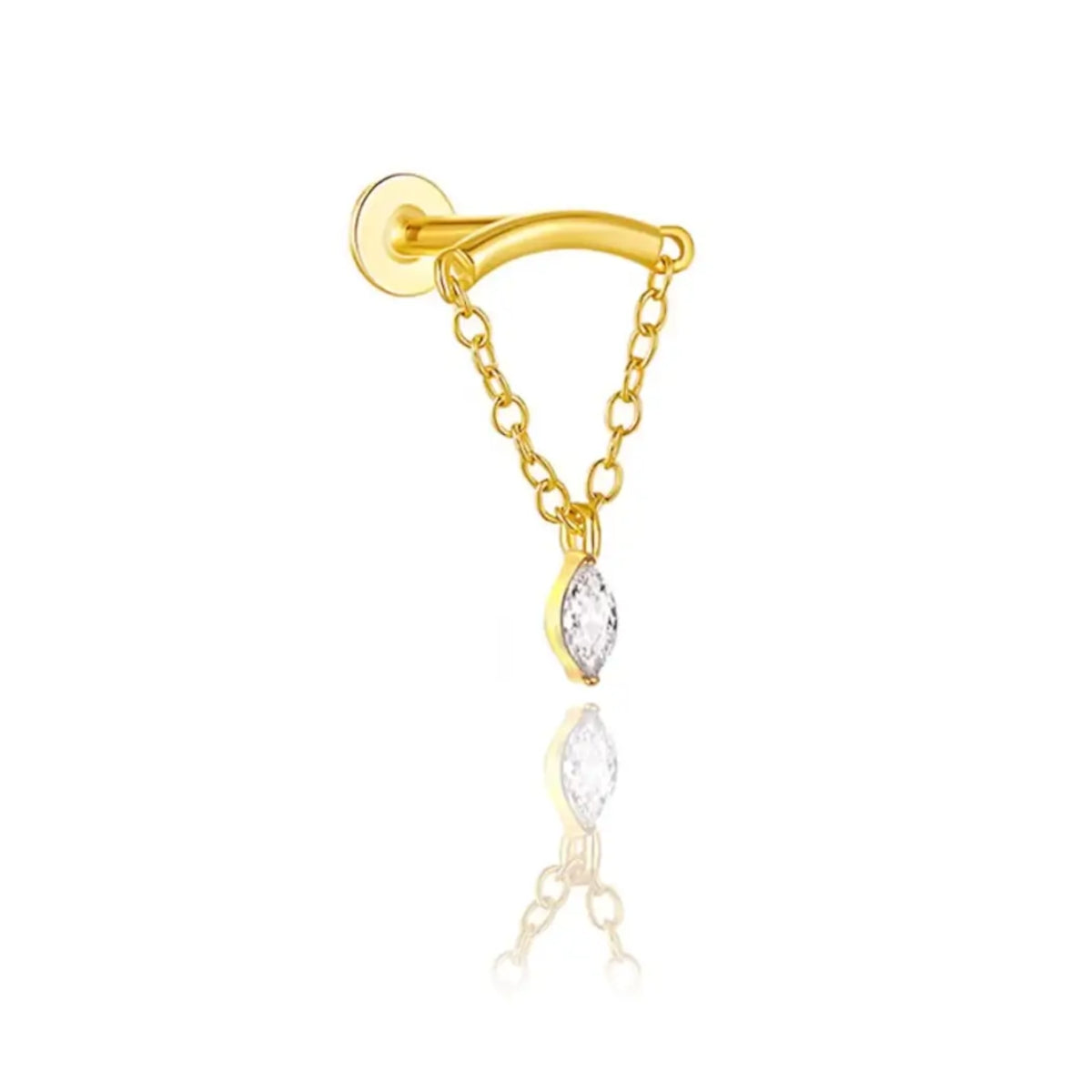 Curved Bar Hidden Helix Dangle Chain With Marquise Clear Gem - Implant Grade Titanium - beauty spot warehouse