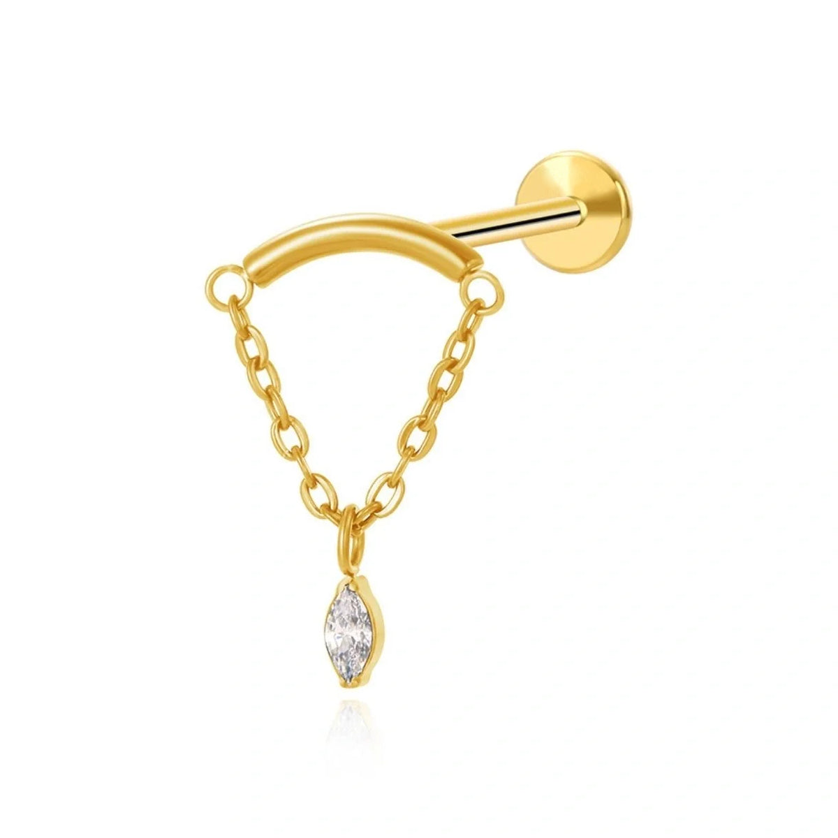 Curved Bar Hidden Helix Dangle Chain With Marquise Clear Gem - Implant Grade Titanium - beauty spot warehouse