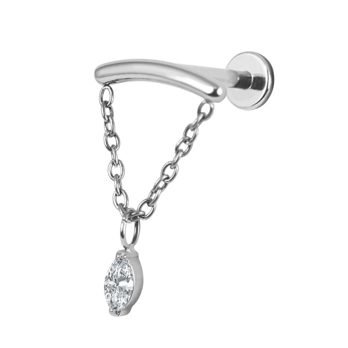 Curved Bar Hidden Helix Dangle Chain With Marquise Clear Gem - Implant Grade Titanium - beauty spot warehouse