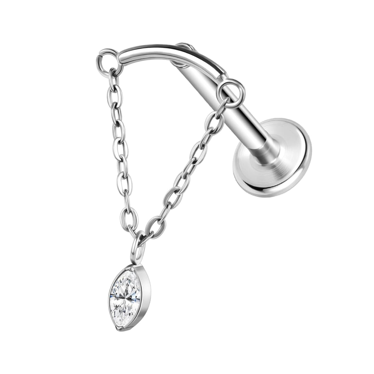 Curved Bar Hidden Helix Dangle Chain With Marquise Clear Gem - Implant Grade Titanium - beauty spot warehouse