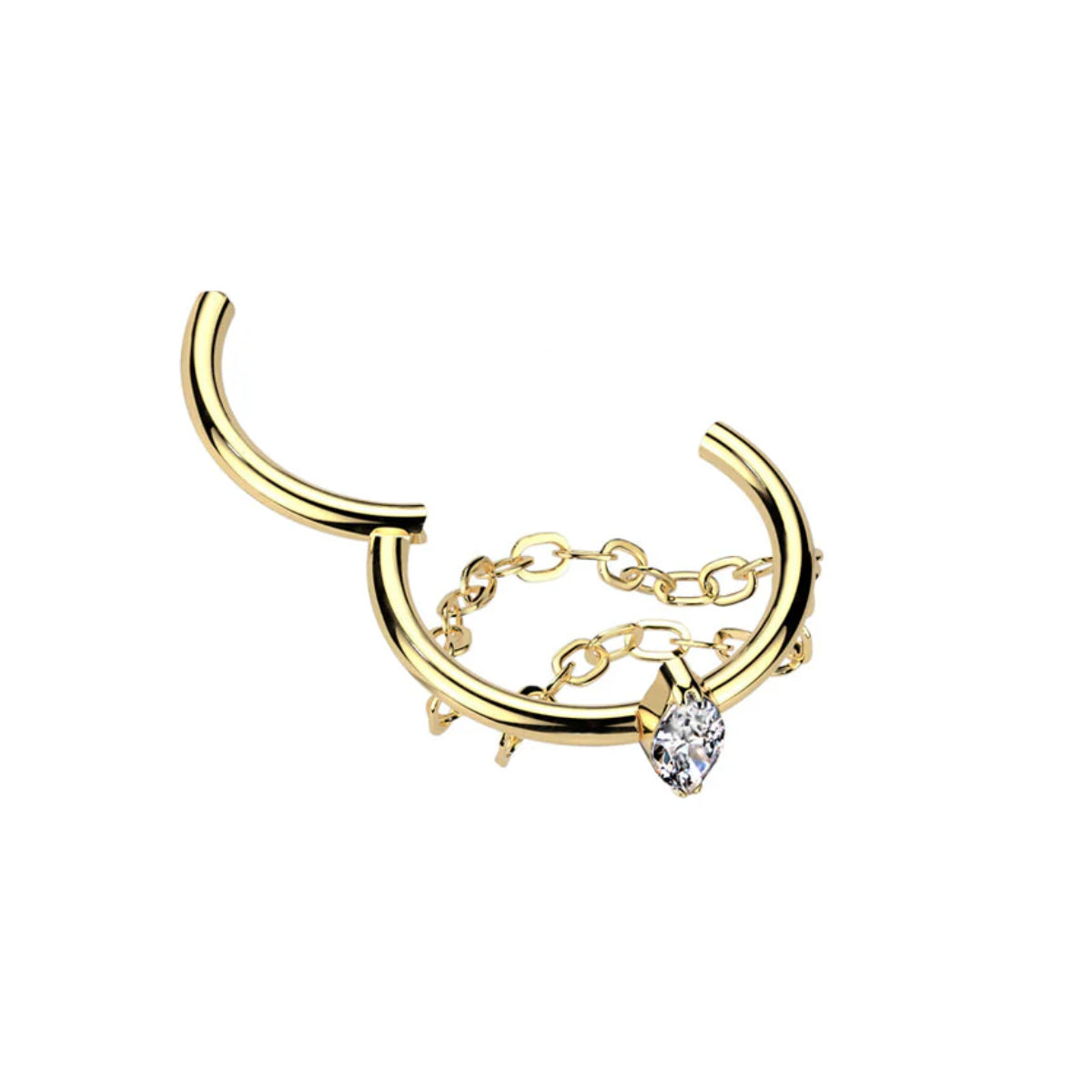 Clear Marquise Gem Gold Hoop with Dangle Chains -  Implant Grade Titanium - beauty spot warehouse