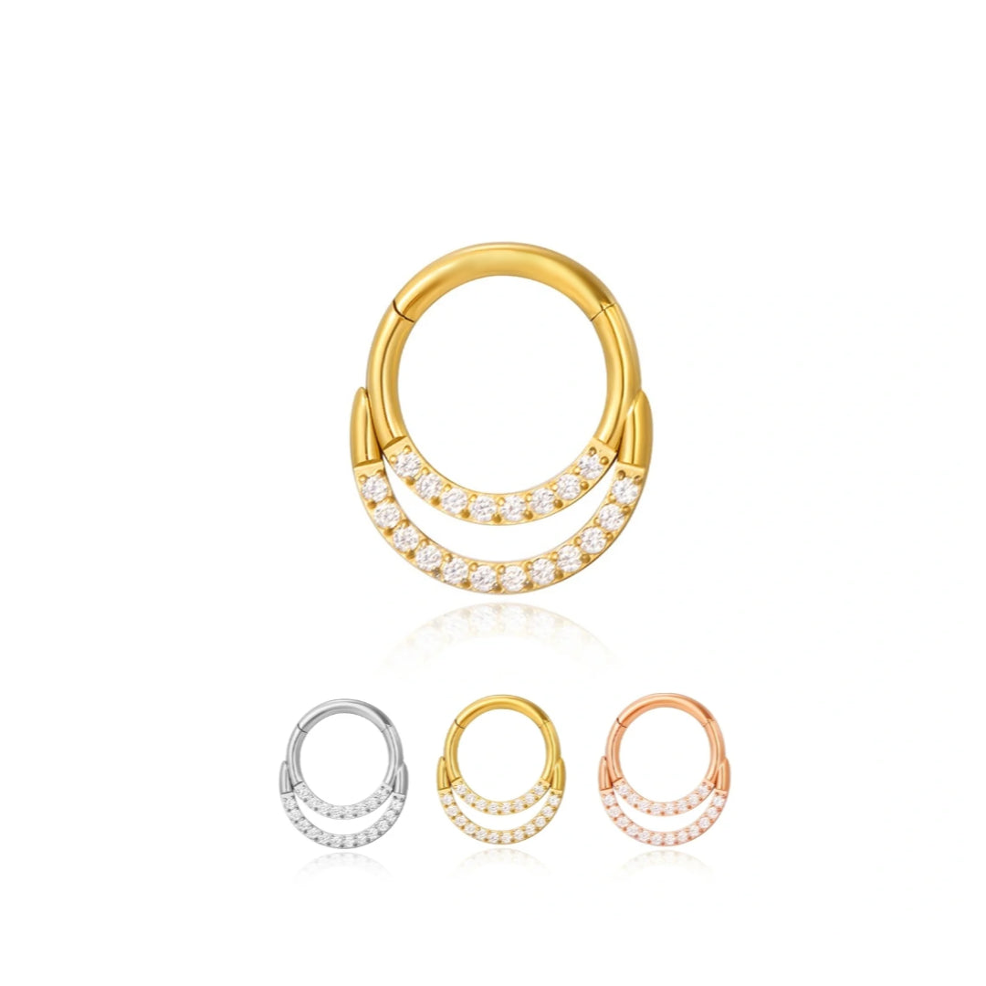 Titanium Double Crystal Hinge Ring