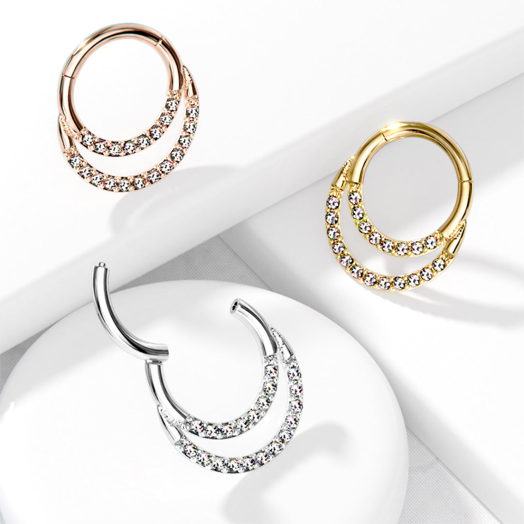 Titanium Double Crystal Hinge Ring