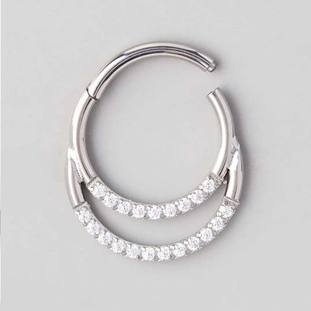 Titanium Double Crystal Hinge Ring