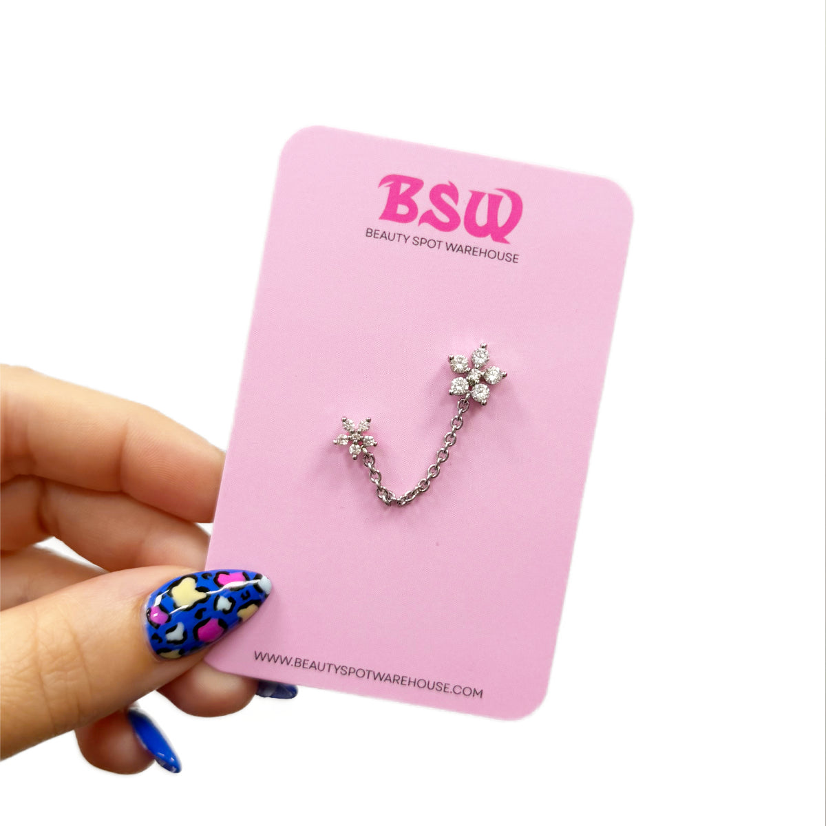 Diamante Flower Ear Chain 8mm & 10mm