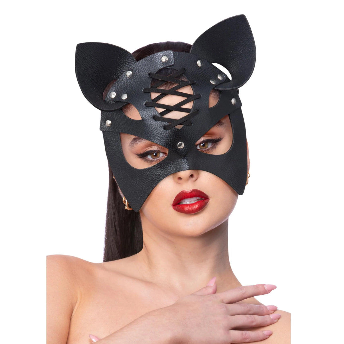Fever Leather Look Cat Mask - Black