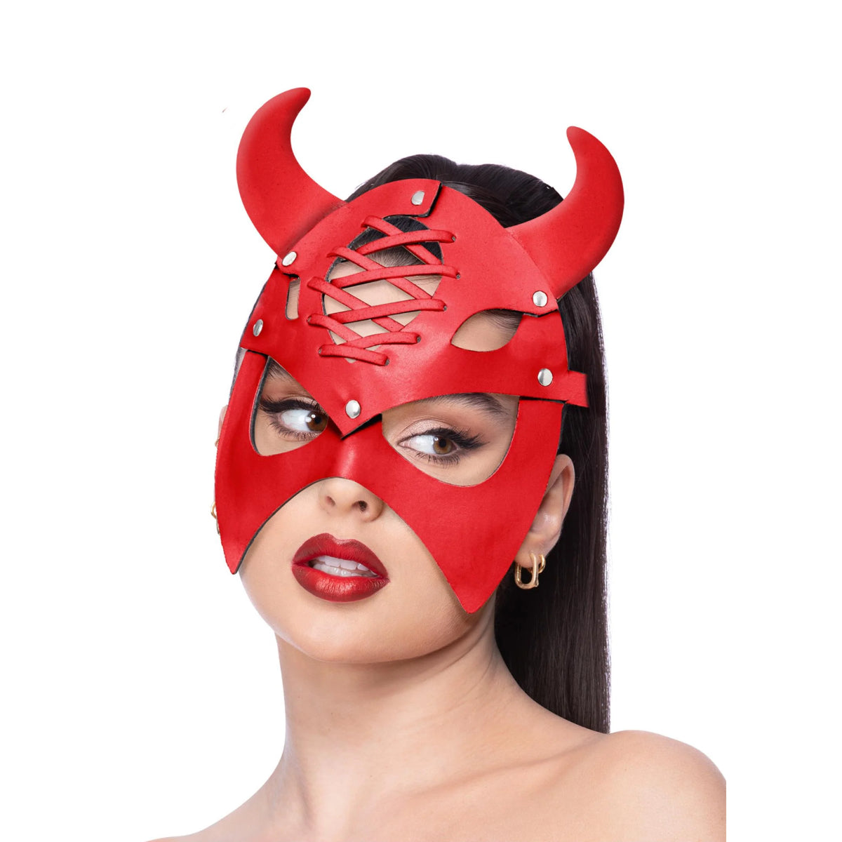 Fever Leather Look Devil Mask - Red