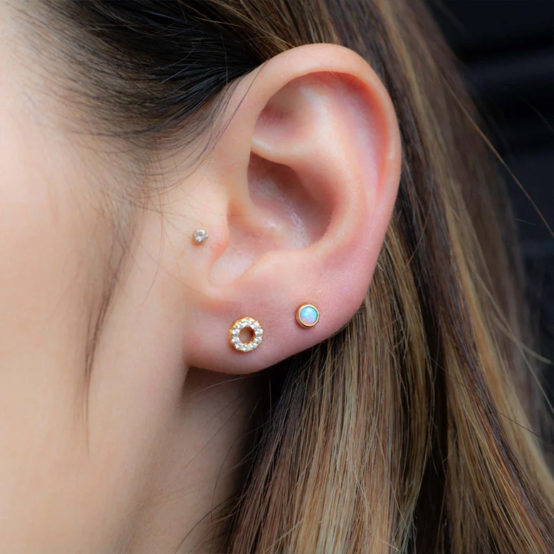 Fire Opal Stud Earrings - Implant Grade Titanium Halobes