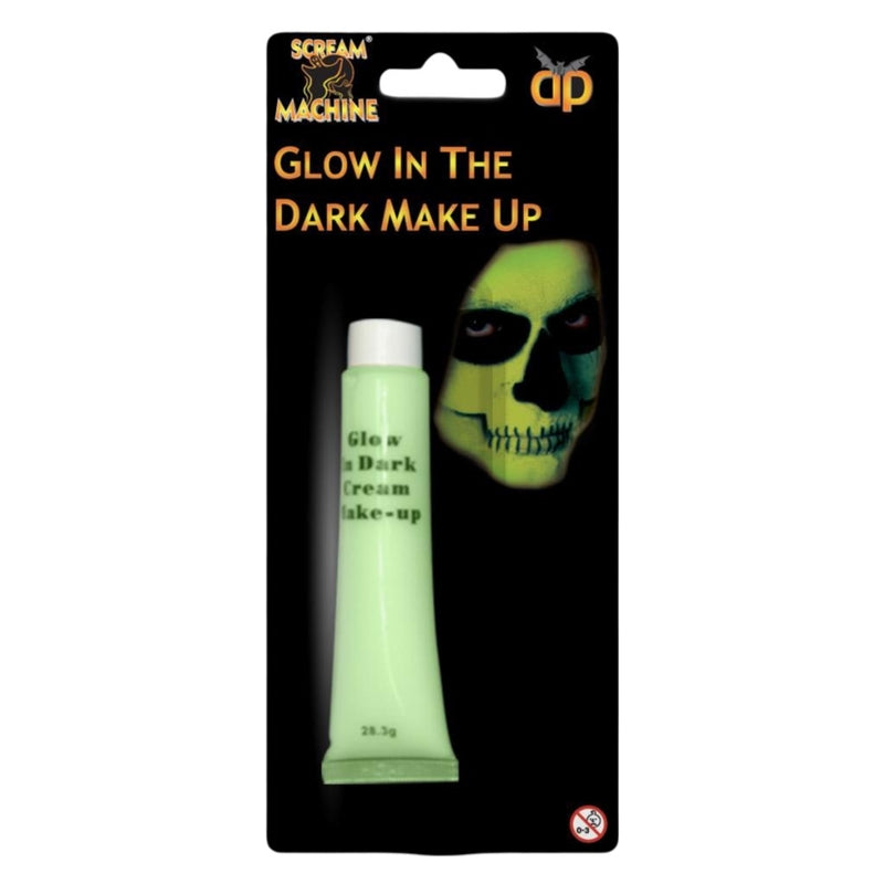 Glow in the dark makeup tube with packaging featuring a skull design on a white background