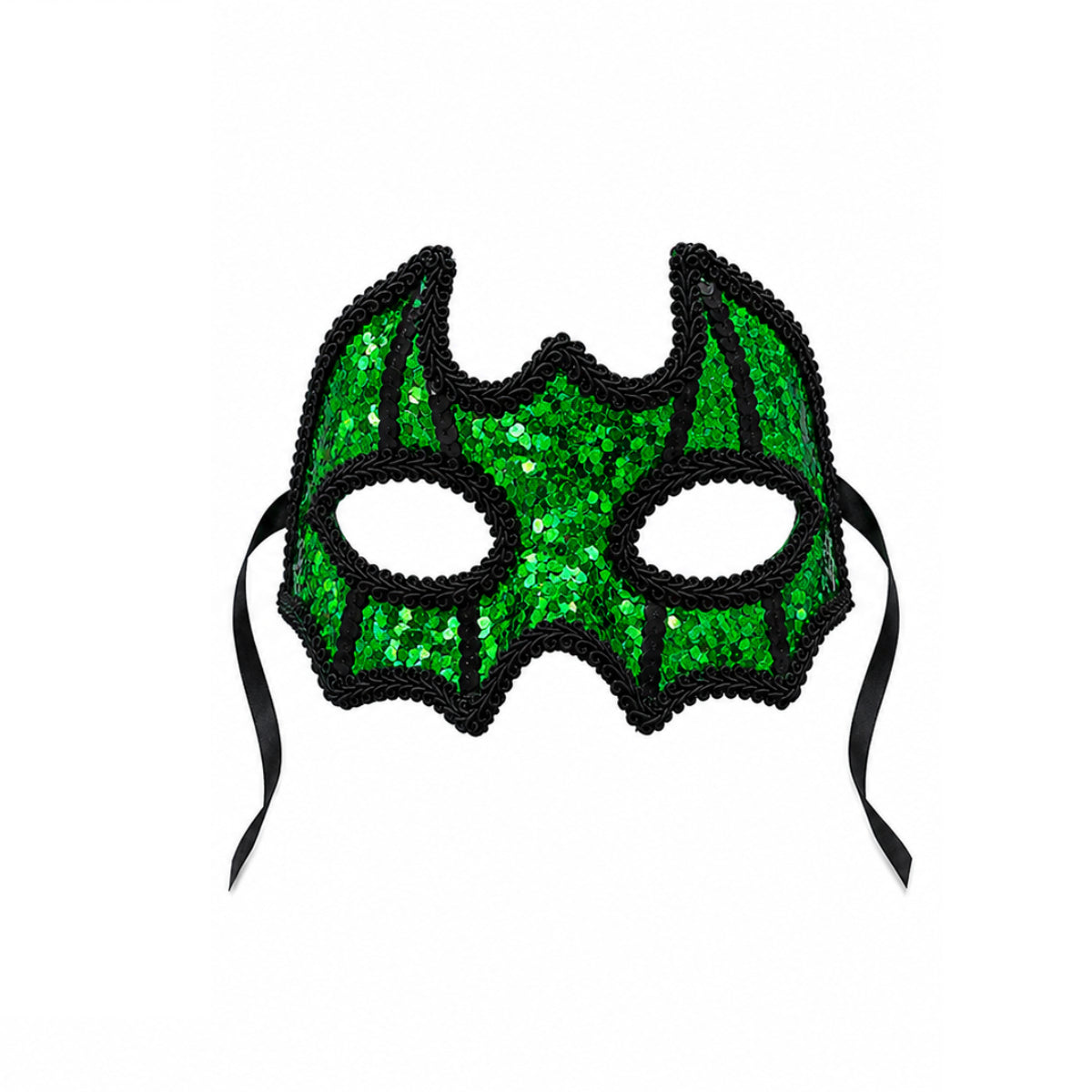 Red or Green Sequin Bat Devil Mask with Black Detailing