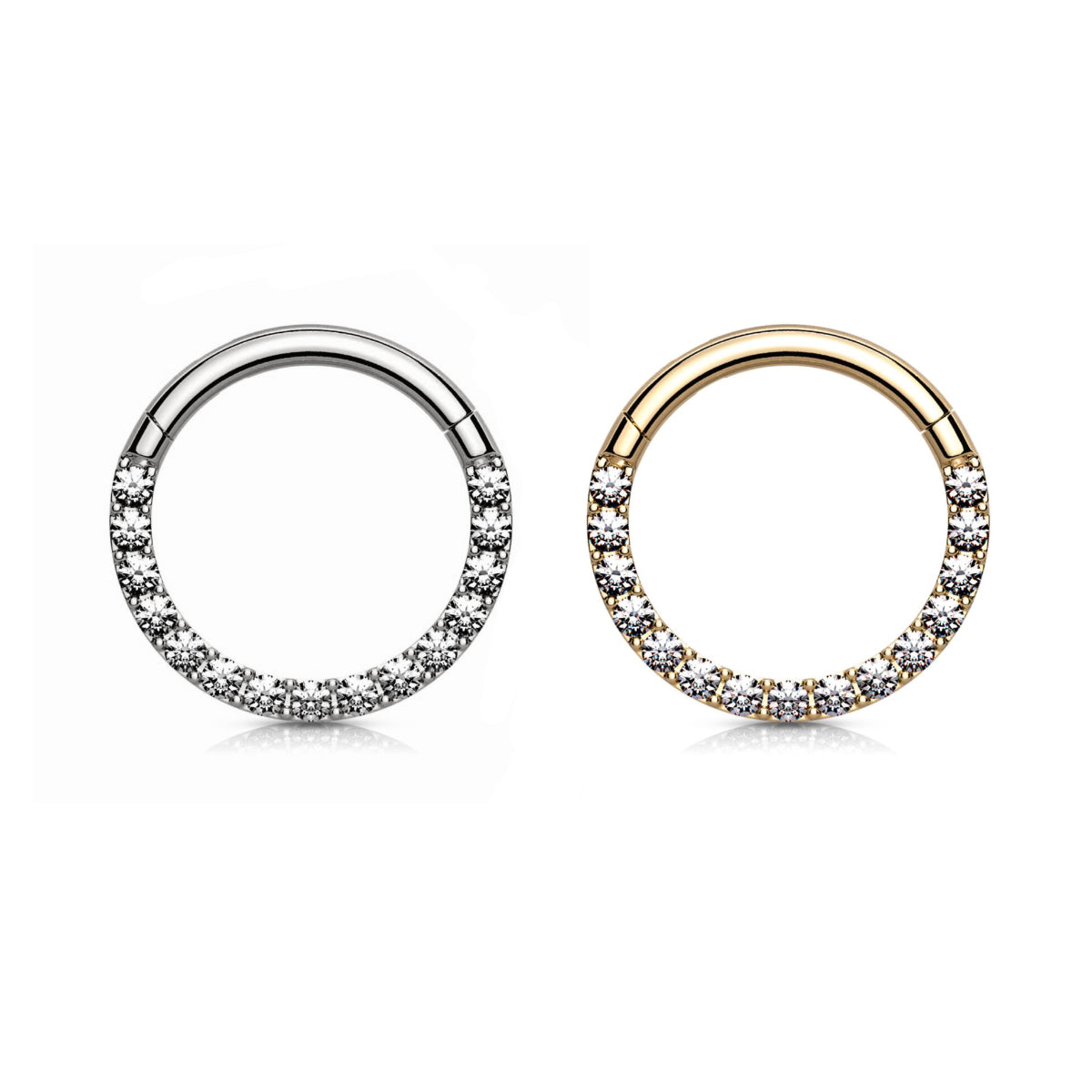 Set of 2 Dainty 6mm Diamante Hinge Ring Hoop Body Jewellery