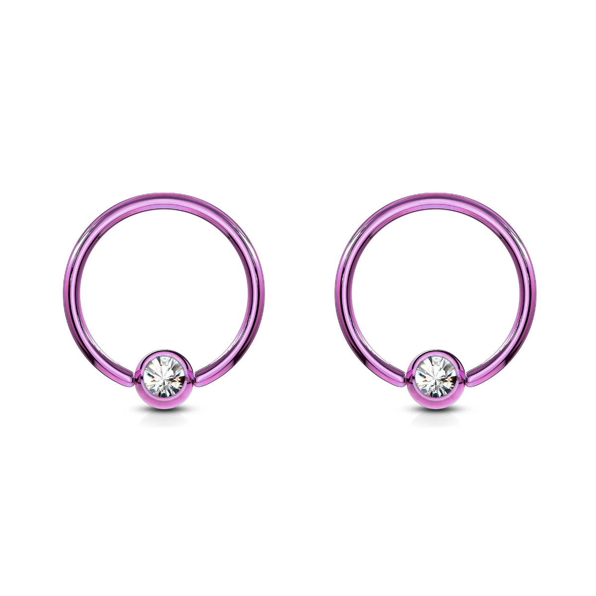 Pair of BCR Rings with Diamante Ball 8mm, 10mm, 12mm Jewellery
