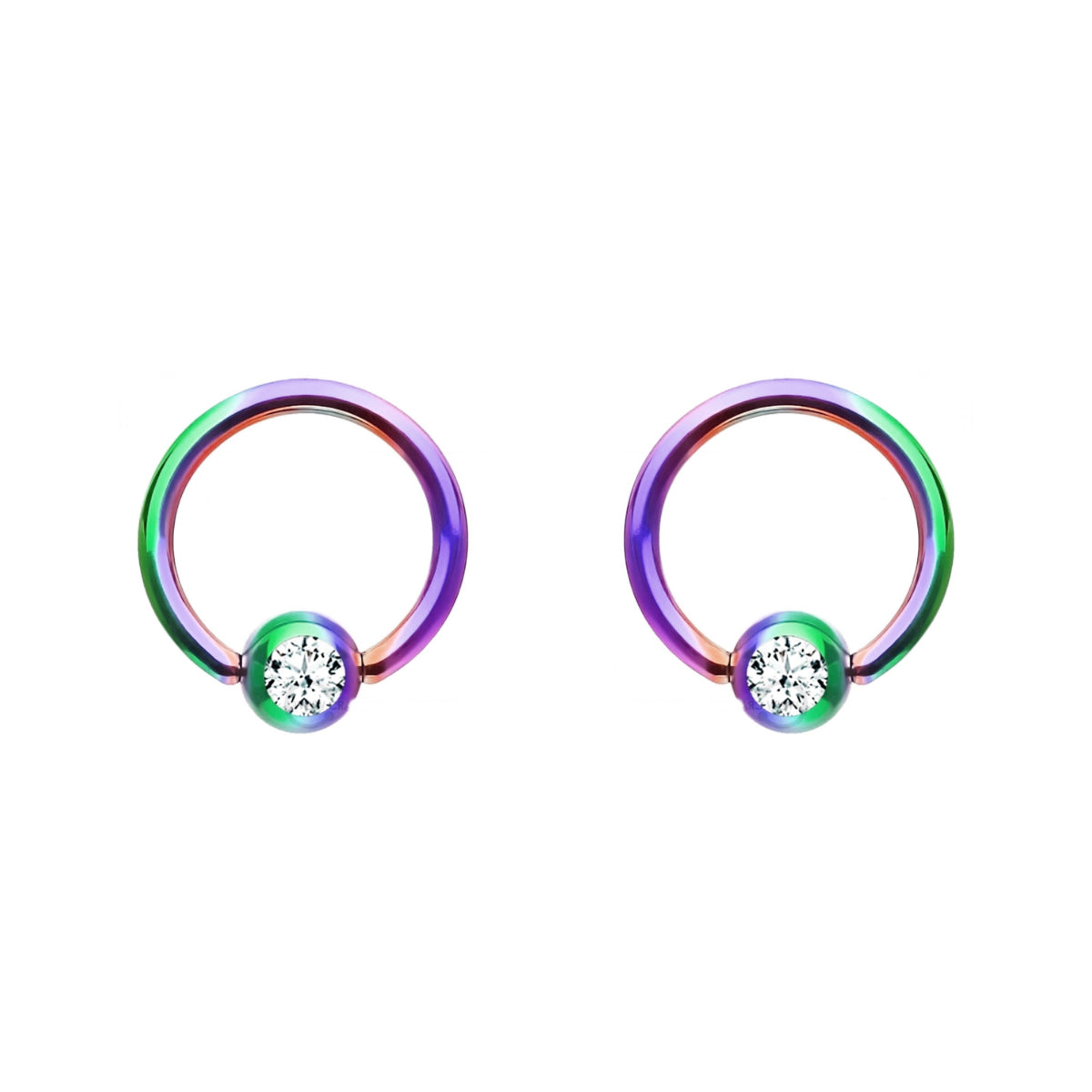 Pair of BCR Rings with Diamante Ball 8mm, 10mm, 12mm Jewellery