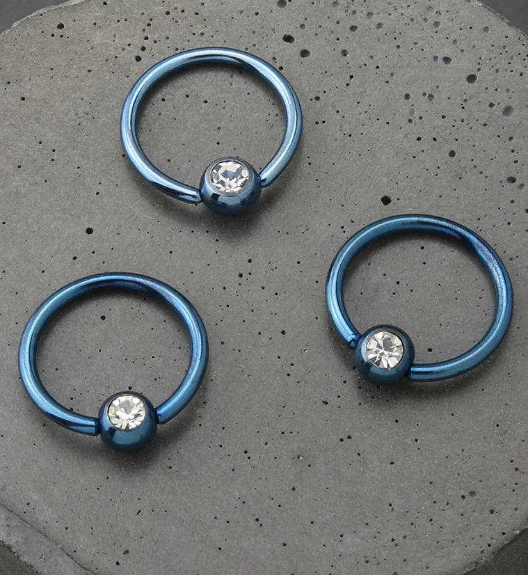 Pair of BCR Rings with Diamante Ball 8mm, 10mm, 12mm Jewellery
