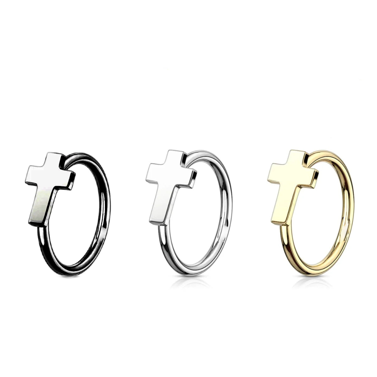 Cross Design Nose Ring Black, Gold or Silver 8mm & 10mm