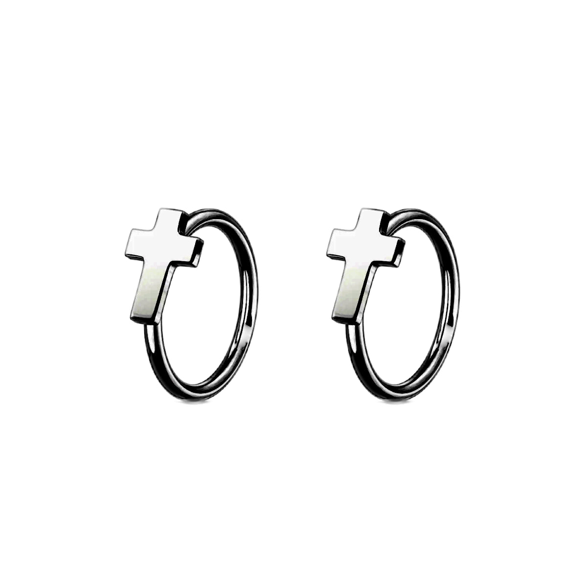 Cross Design Nose Ring Black, Gold or Silver 8mm & 10mm