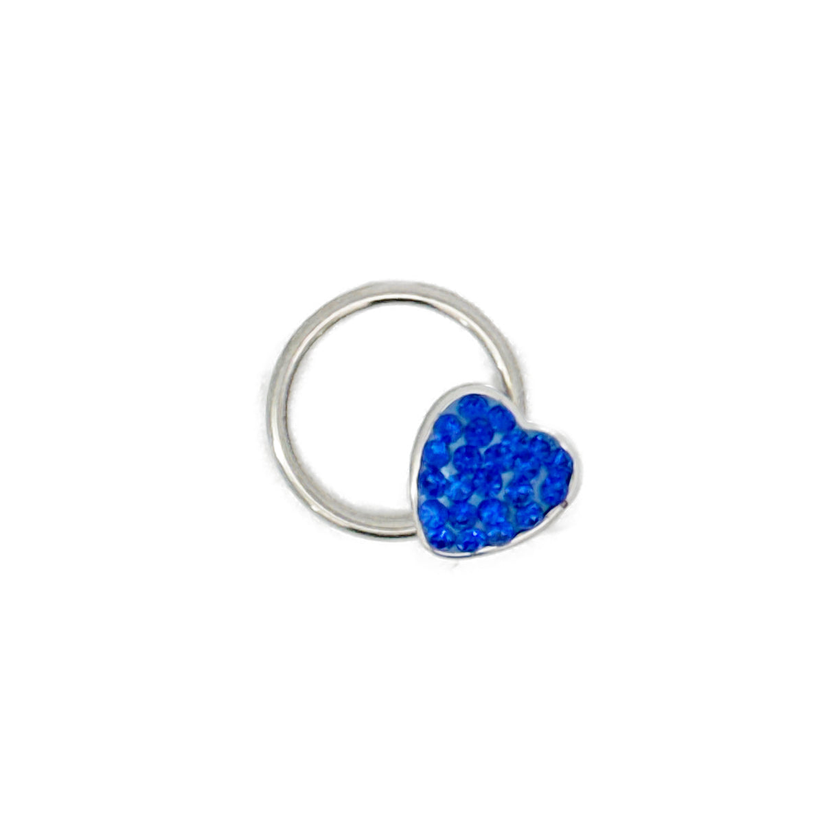 Set of Two Diamante Heart BCR Rings, Blue 10mm, Clear 8mm Hoops